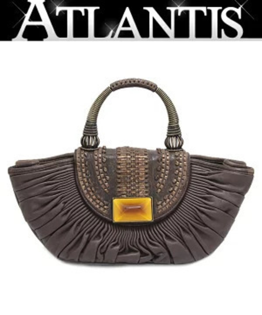 Christian Dior pleated handbag leather brown